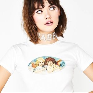 White cherub crop top